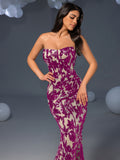Elegant Strapless Mermaid Hem Floral Sequin Evening Dress