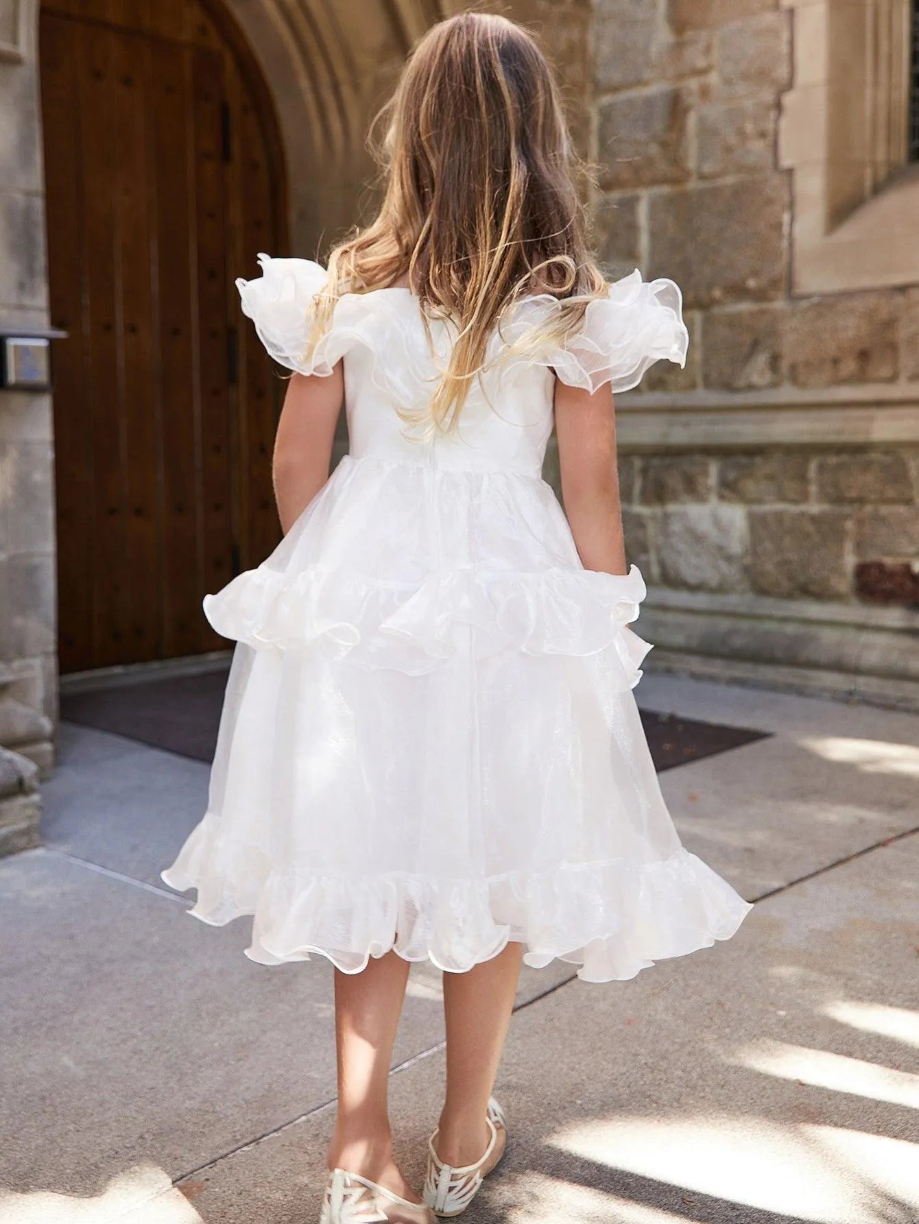 Tween Girls' Ruffle Trim Organza Overlay Party Dress - Elonnashop