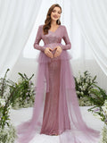 Maternity Surplice Nec Mesh Overlay Sequin Mermaid Dress - Elonnashop