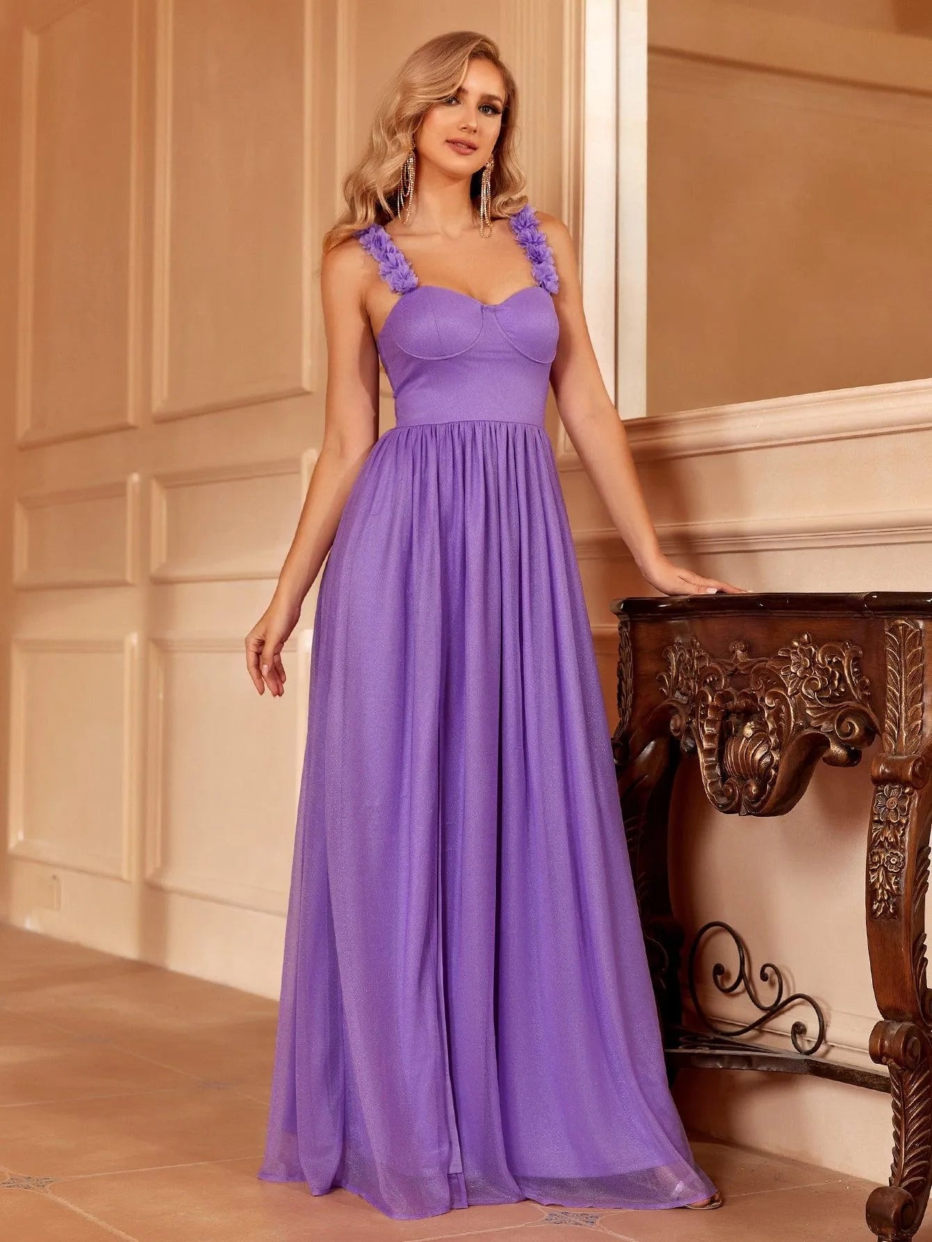 Solid Applique Cami Bridesmaid Dress - Elonnashop