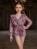 Tween Girls' Ruffle Trim V Neck Sequin Romper - Elonnashop