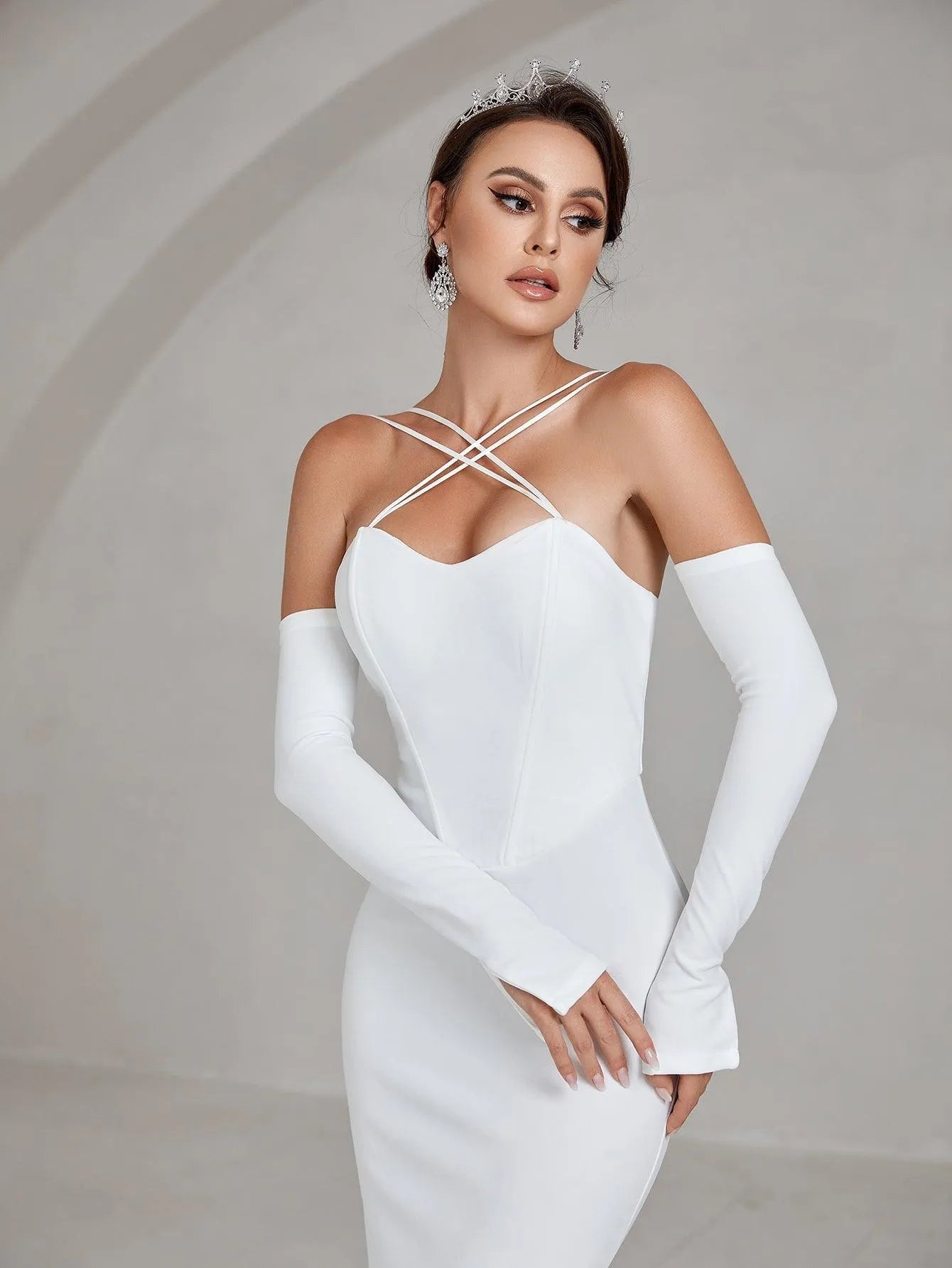 Crisscross Halter Neck Mermaid Hem Wedding Dress - Elonnashop