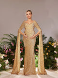 Maternity Sweetheart Neck Extra-Long Sleeves Mermaid Hem Sequin Evening Dress