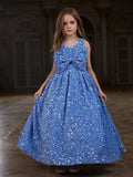 Tween Girls' Cute Sleeveless Bow Front Sequin Party Dress - Elonnashop