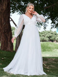 Floral Applique Bishop Sleeves Mesh Wedding Dress - Elonnashop