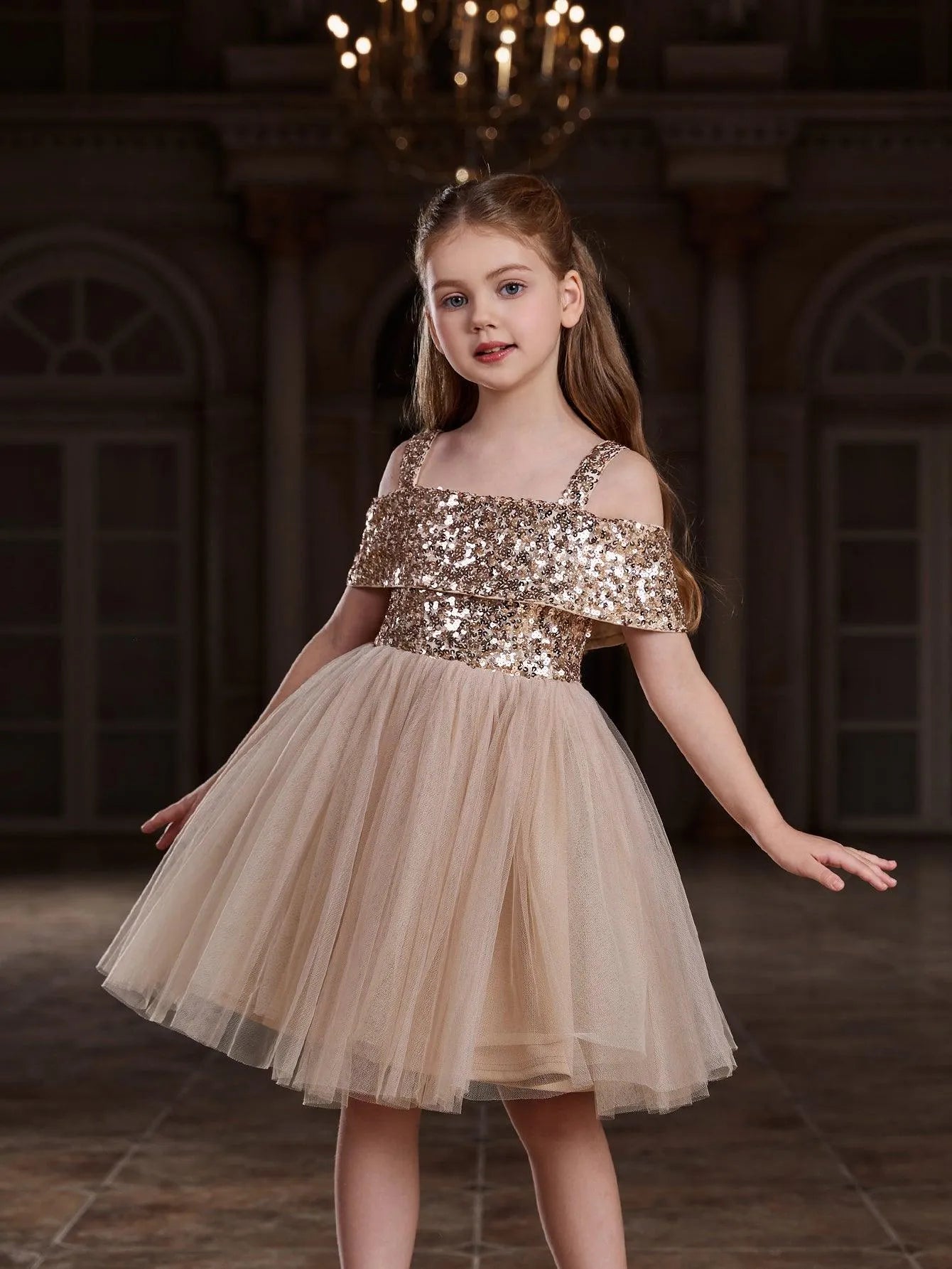 Tween Girls' Sparkling Off Shoulder Sequin Party Dress - Elonnashop