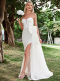 Draped Side Split Thigh Tube Wedding Dress - Elonnashop