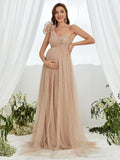 Maternity One Shoulder Contrast Mesh Sequin Formal Dress - Elonnashop