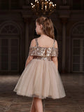 Tween Girls' Sparkling Off Shoulder Sequin Party Dress - Elonnashop