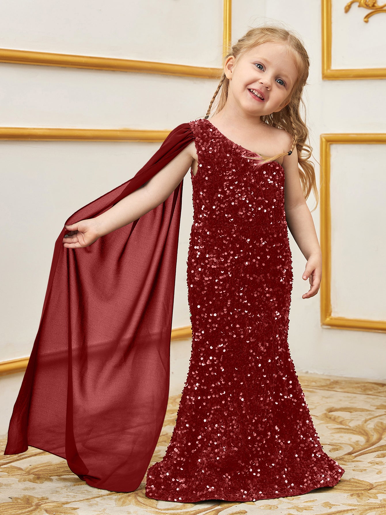 Young Girls' Draped Side Sequin Mermaid Party Dress