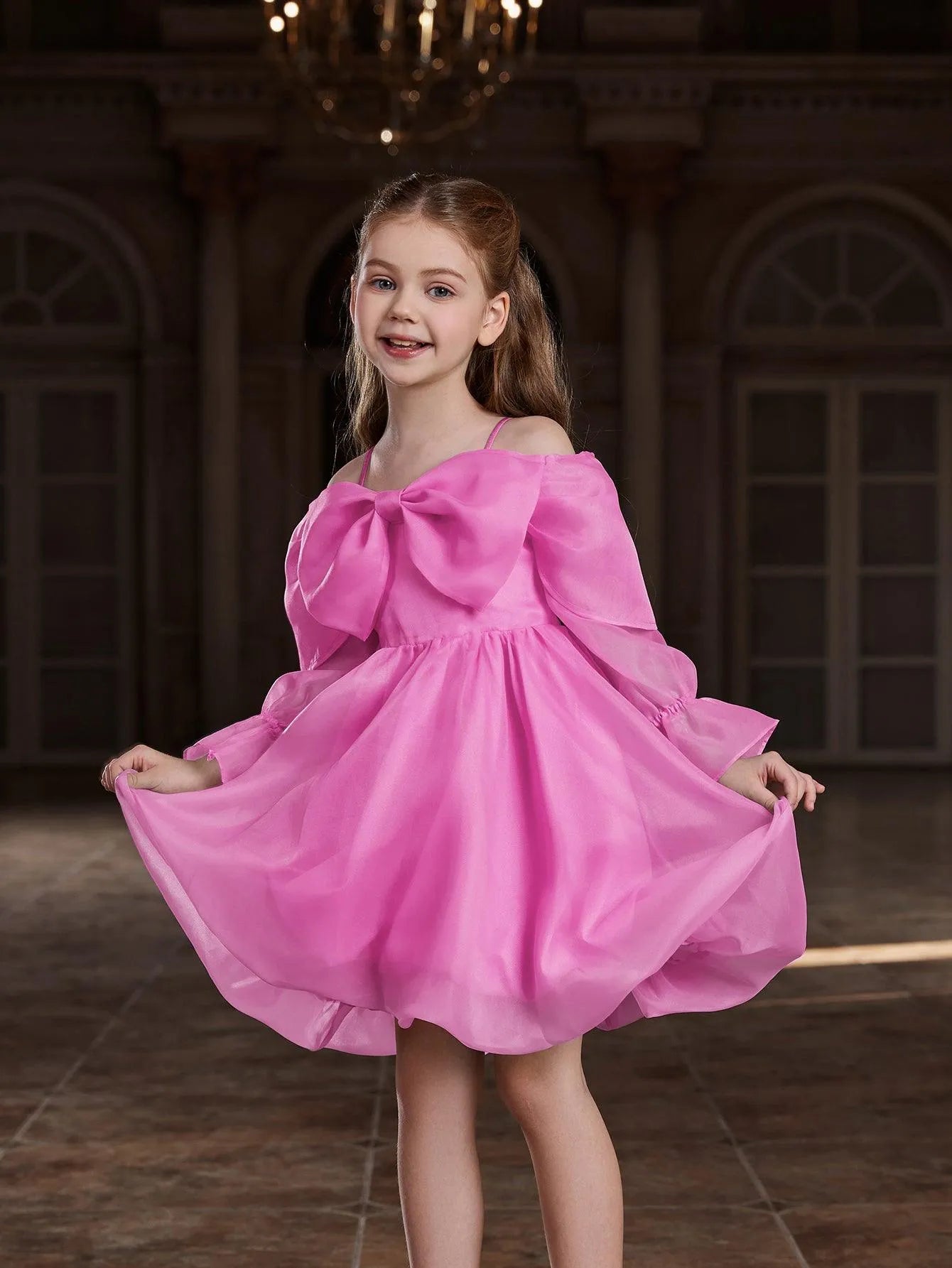 Tween Girls' Off Shoulder Bow Front Puff Dress - Elonnashop