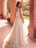 Gorgeous Applique Detail Plunging Neck Lace Overlay Tulle Wedding Dress