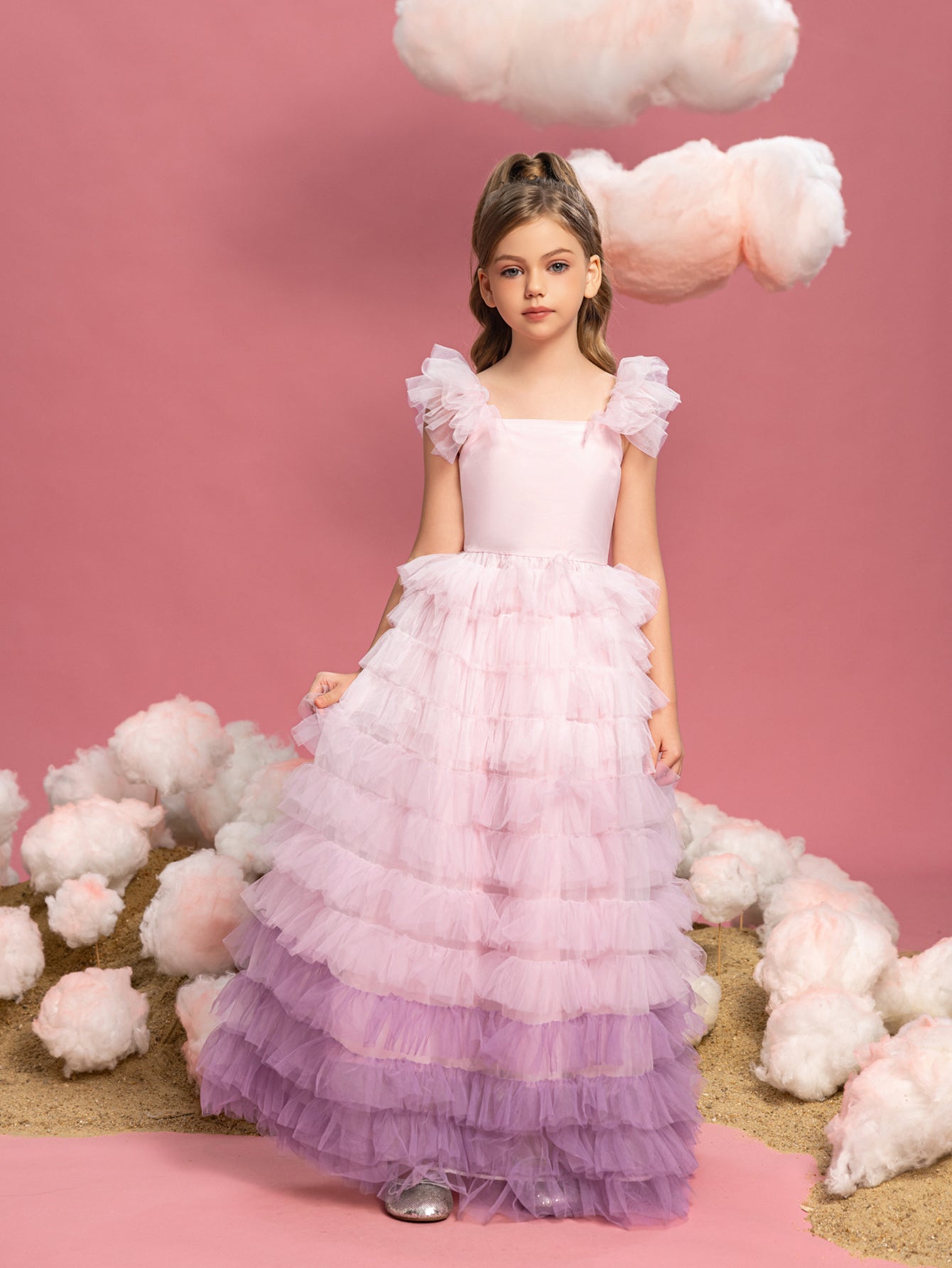 Tween-Kuchenkleid für Mädchen mit Rüschenbesatz und mehrlagigem Saum 