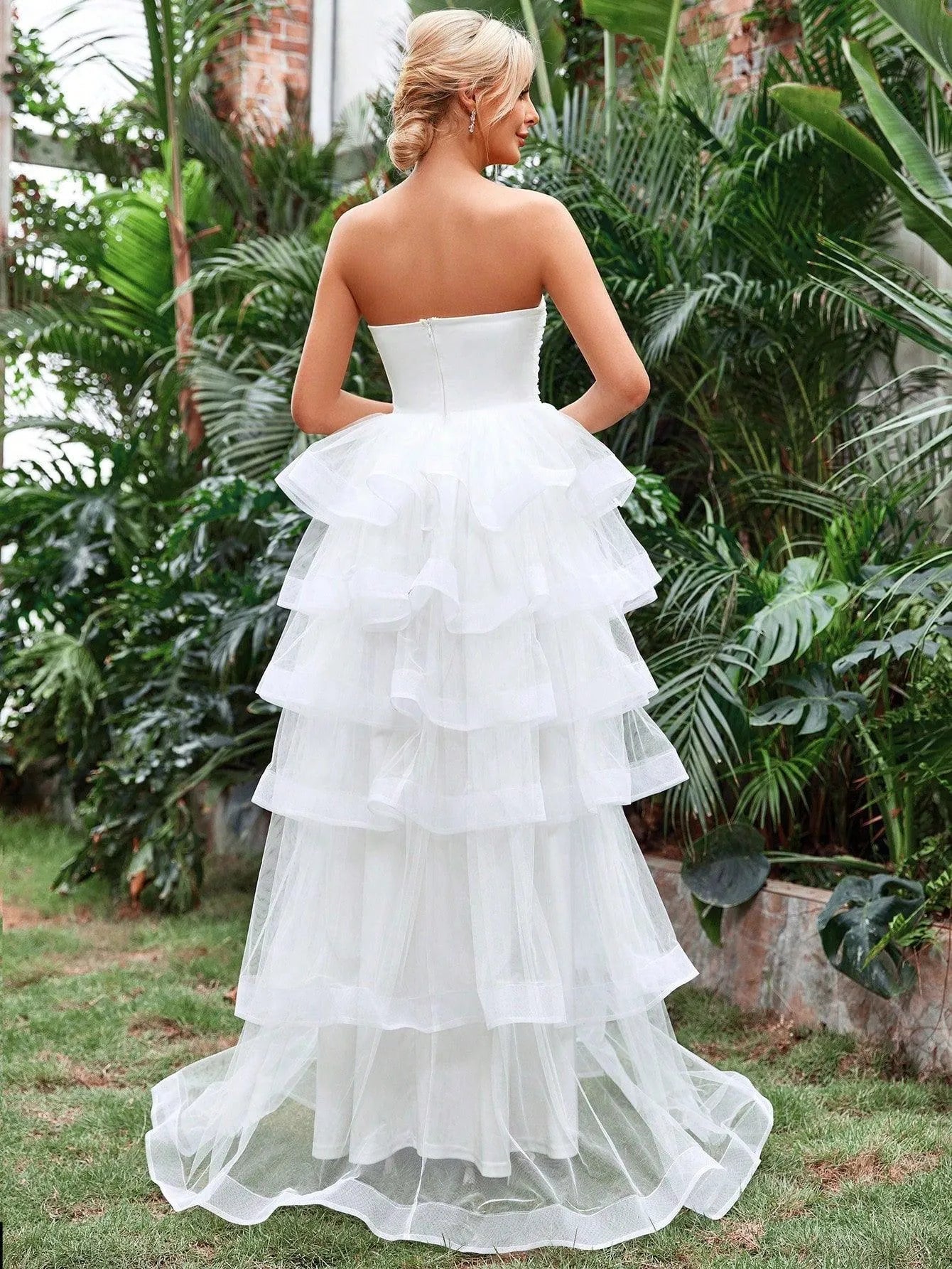 Ruffle Layered Hem Tube Wedding Dresses - Elonnashop