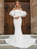 Off-Shoulder Wedding Dress With Dramatic Ruffle Detailing - Elonnashop