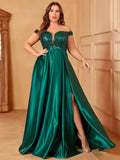 Plus Sweetheart Neckline Contrast Sequin Satin Prom Dress - Elonnashop