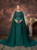 Maternity Applique Detail Mermaid Hem Formal Evening Dress With Chiffon Train