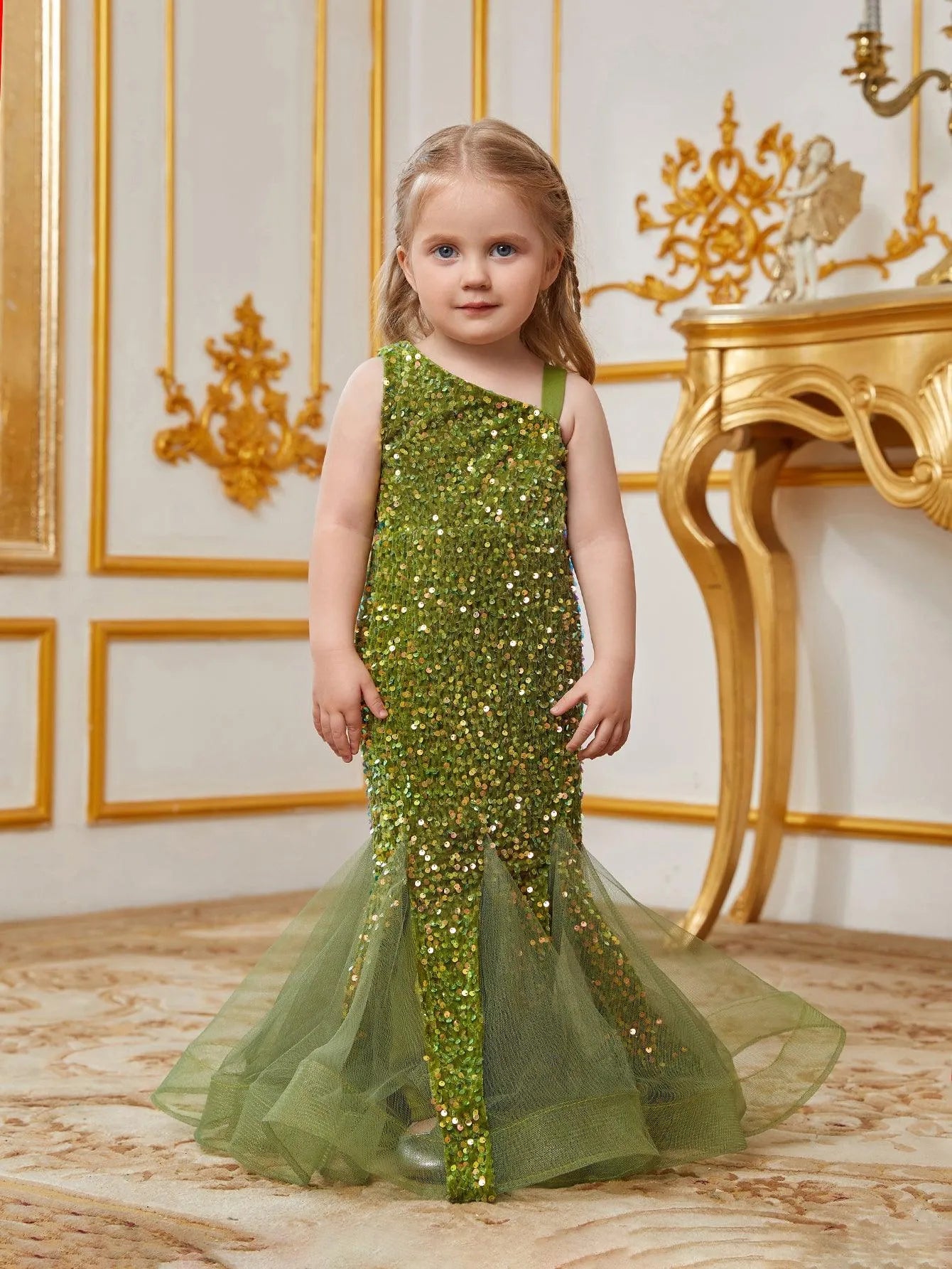 Young Girls' Mesh Insert Mermaid Hem Sequin Dress - Elonnashop