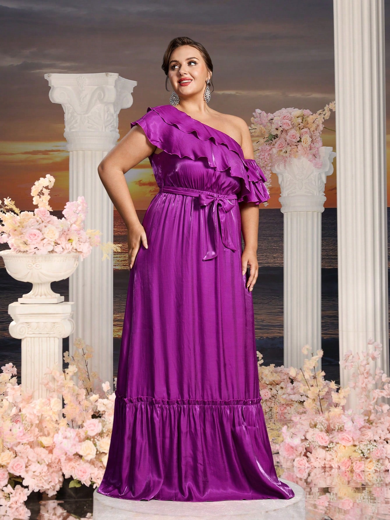 Asymmetrische One-Shoulder-Chiffon-Kleider in A-Linie in Übergröße 