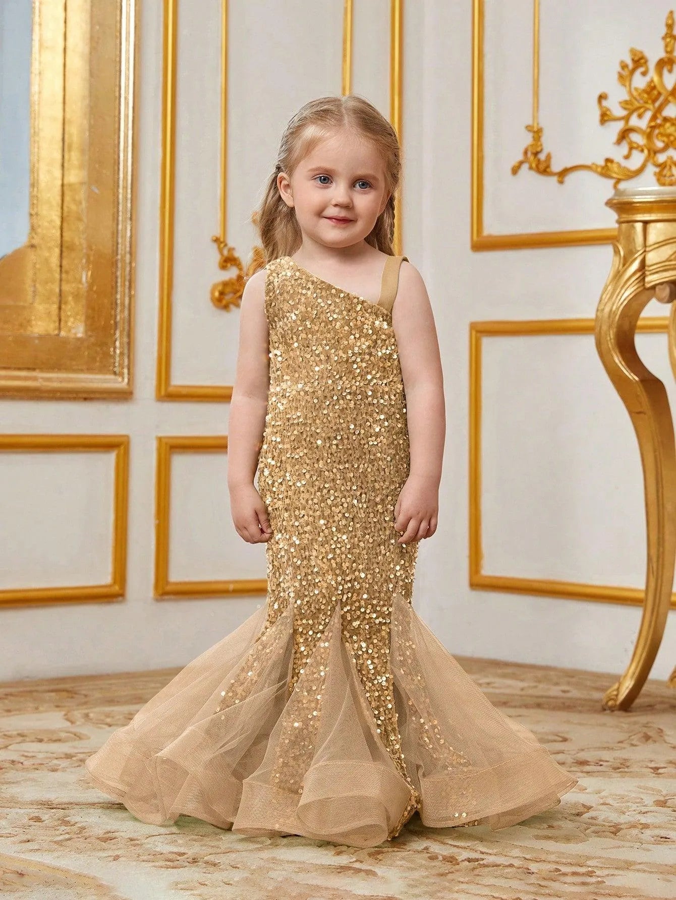 Young Girls' Mesh Insert Mermaid Hem Sequin Dress - Elonnashop