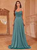 Elegant Ruched Draped Collar Cami Bridesmaid Dress - Elonnashop