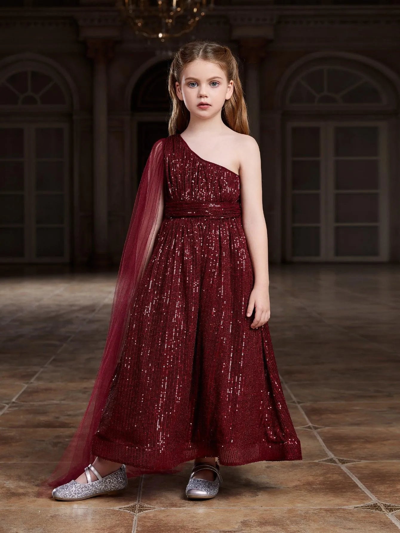 Tween Girls' One Shoulder Draped Side Sequin Prom Dress - Elonnashop