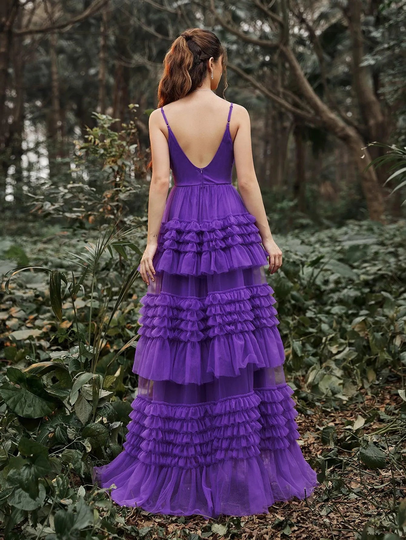 Gorgeous Plunging Neck Tiered Tulle Slip Prom Dress - Elonnashop