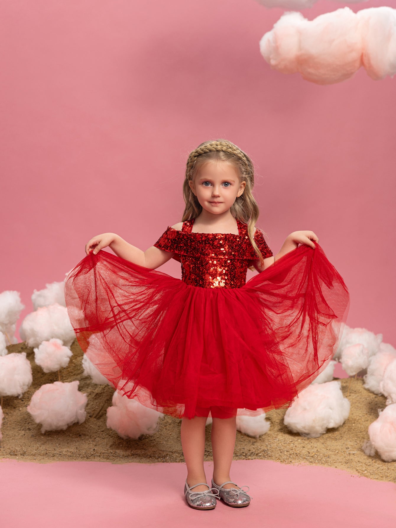 Young Girls' Sparkling Off Shoulder Sequin Party Dress