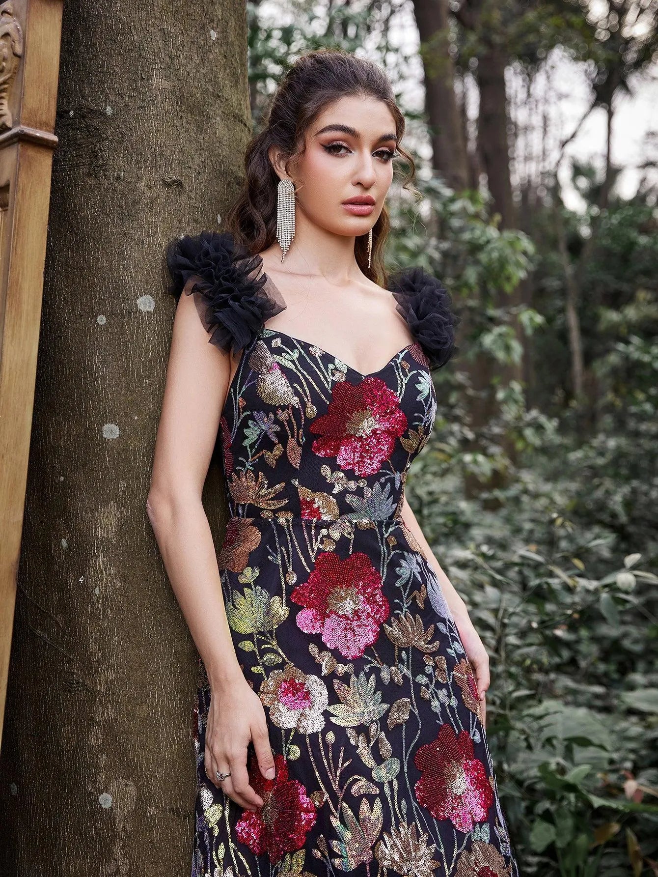 Gorgeous Sweetheart Collar Floral Sequin Embroidered Prom Dress - Elonnashop