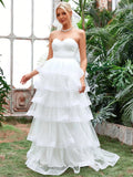 Ruffle Layered Hem Tube Wedding Dresses - Elonnashop