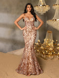 Elegant Spaghetti Strap Evening Gown with Intricate Sequin, High Slit Floor-Length Skirt | Figure-Flattering Formal Dress for Galas & Special Occasions