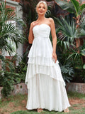 Ruched Bust Layer Hem Chiffon Tube Wedding Dress - Elonnashop