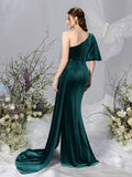 Maternity One Shoulder Split Mermaid Hem Velvet Evening Dress