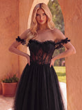 Elegant Off Shoulder Lace Bodice Contrast Tulle Hem Wedding  Dress