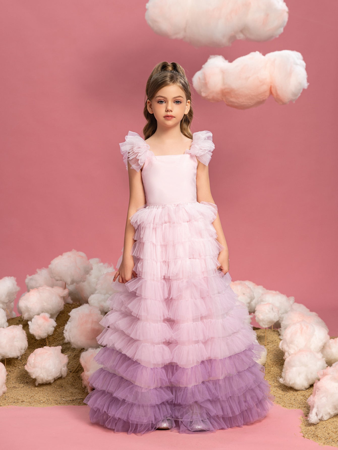 Tween-Kuchenkleid für Mädchen mit Rüschenbesatz und mehrlagigem Saum 