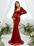 Maternity Backless Mermaid Hem Velvet Dress - Elonnashop