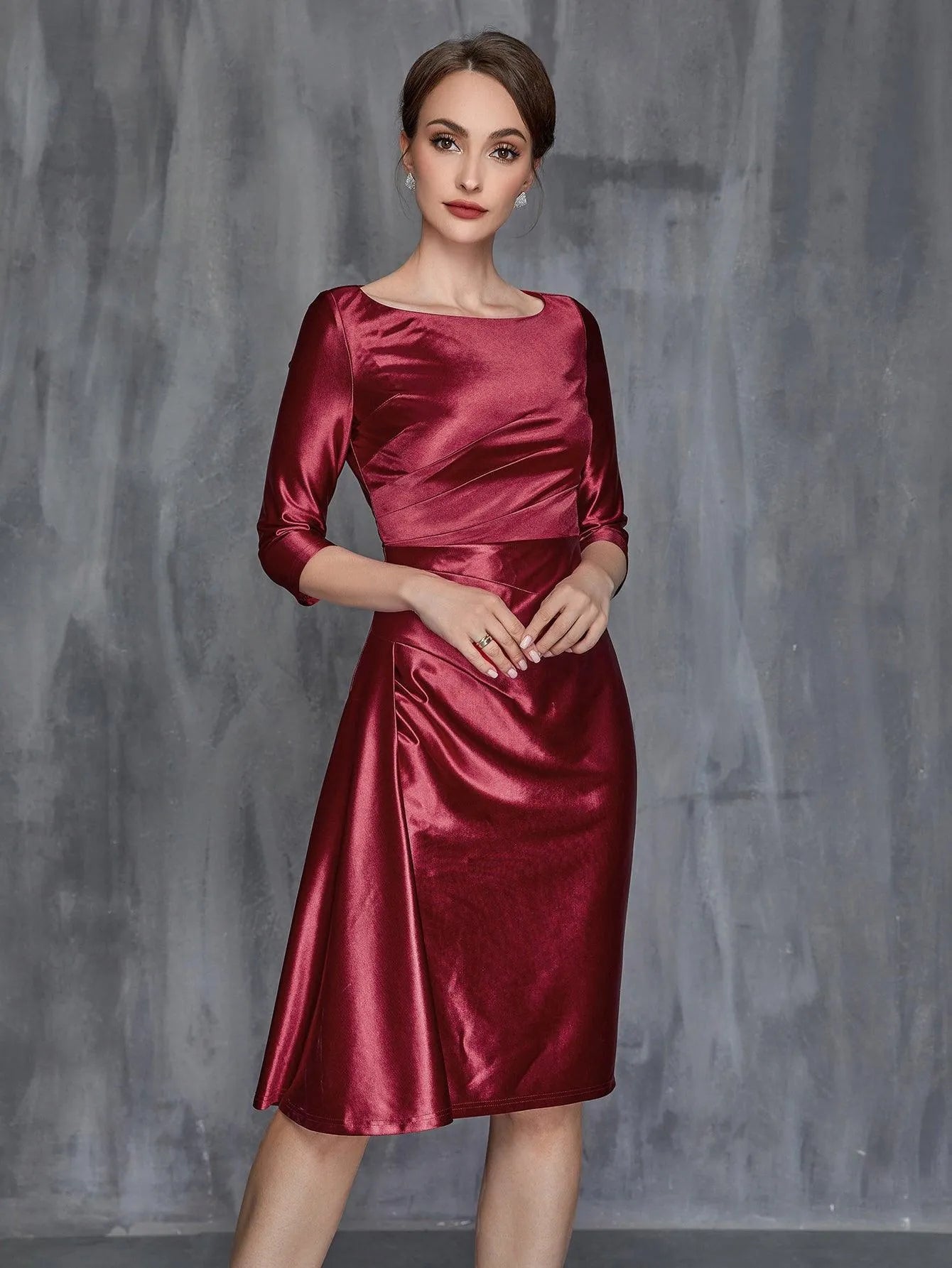 Womens' Solid Ruched Wrap Front Satin Dress - Elonnashop