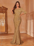 Backless 3/4 Sleeve Sequin Mermaid Dresses - Elonnashop