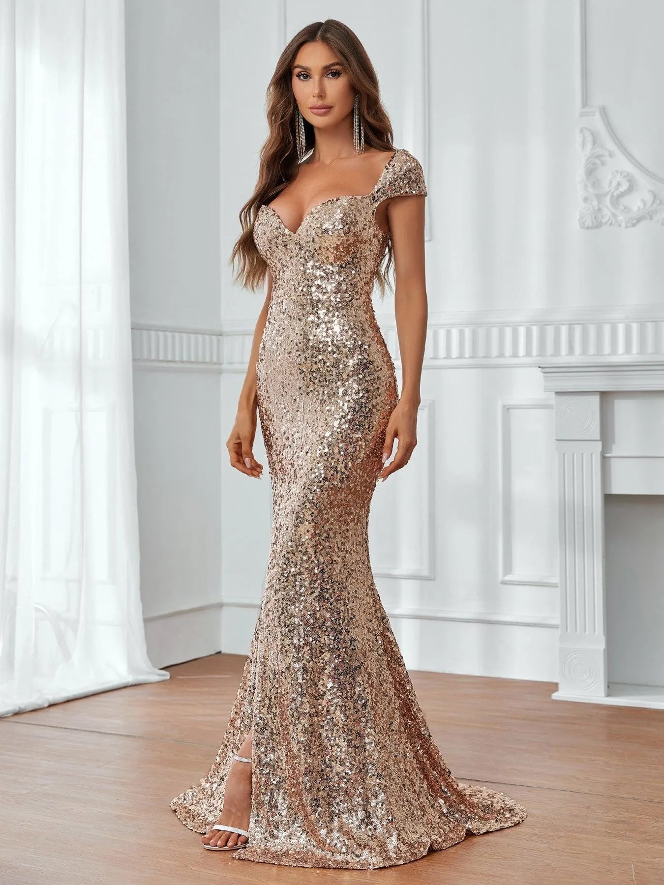 Elegant Sweetheart Neck Sequin Mermaid Hem Dress - Elonnashop