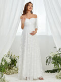 Maternity Off Shoulder Embroidered Mesh Wedding Dress - Elonnashop