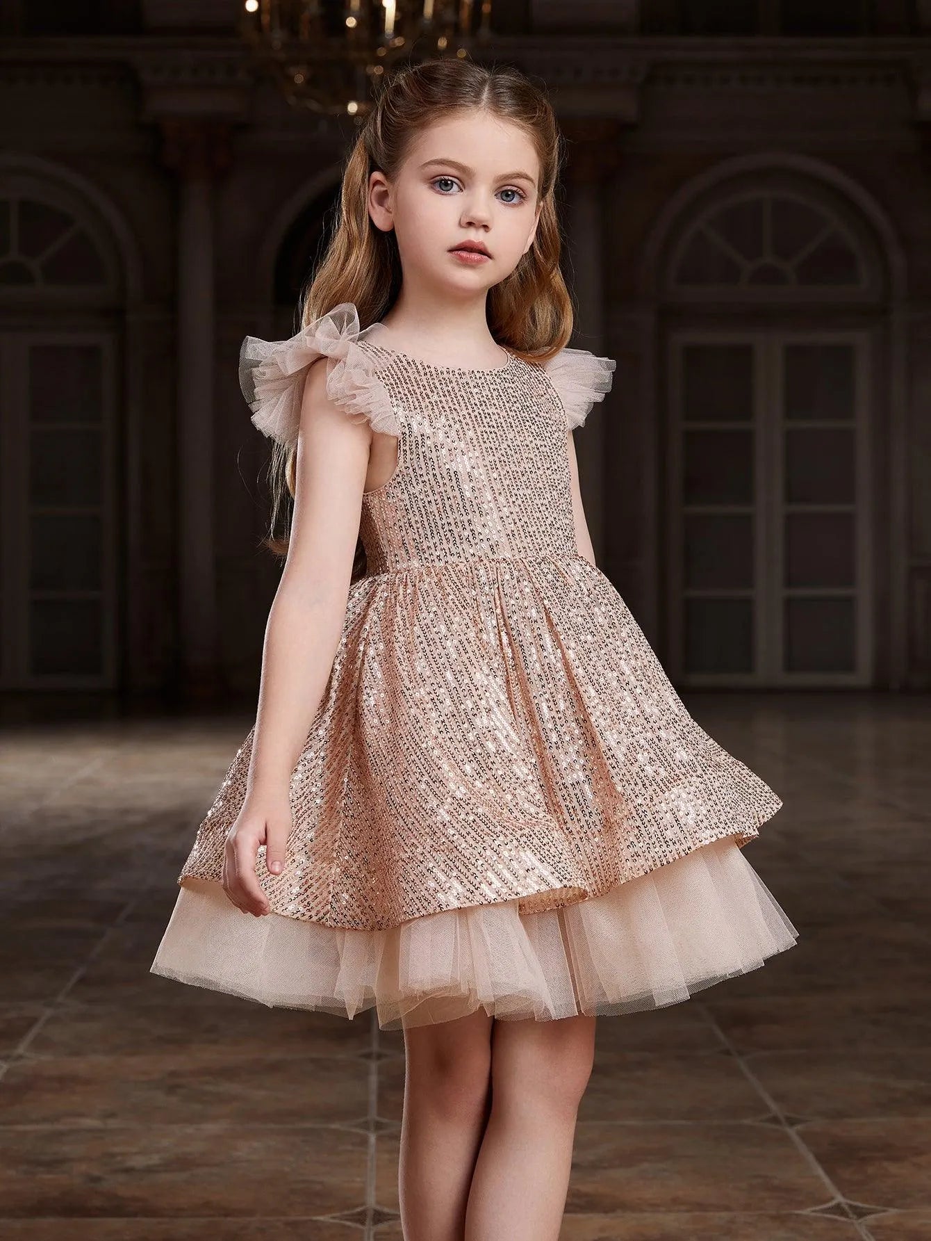 Tween Girls' Sparkling Cap Sleeves Sequin Party Dress - Elonnashop