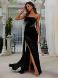 Elegant Split Thigh Velvet Tube Party Dress - Elonnashop