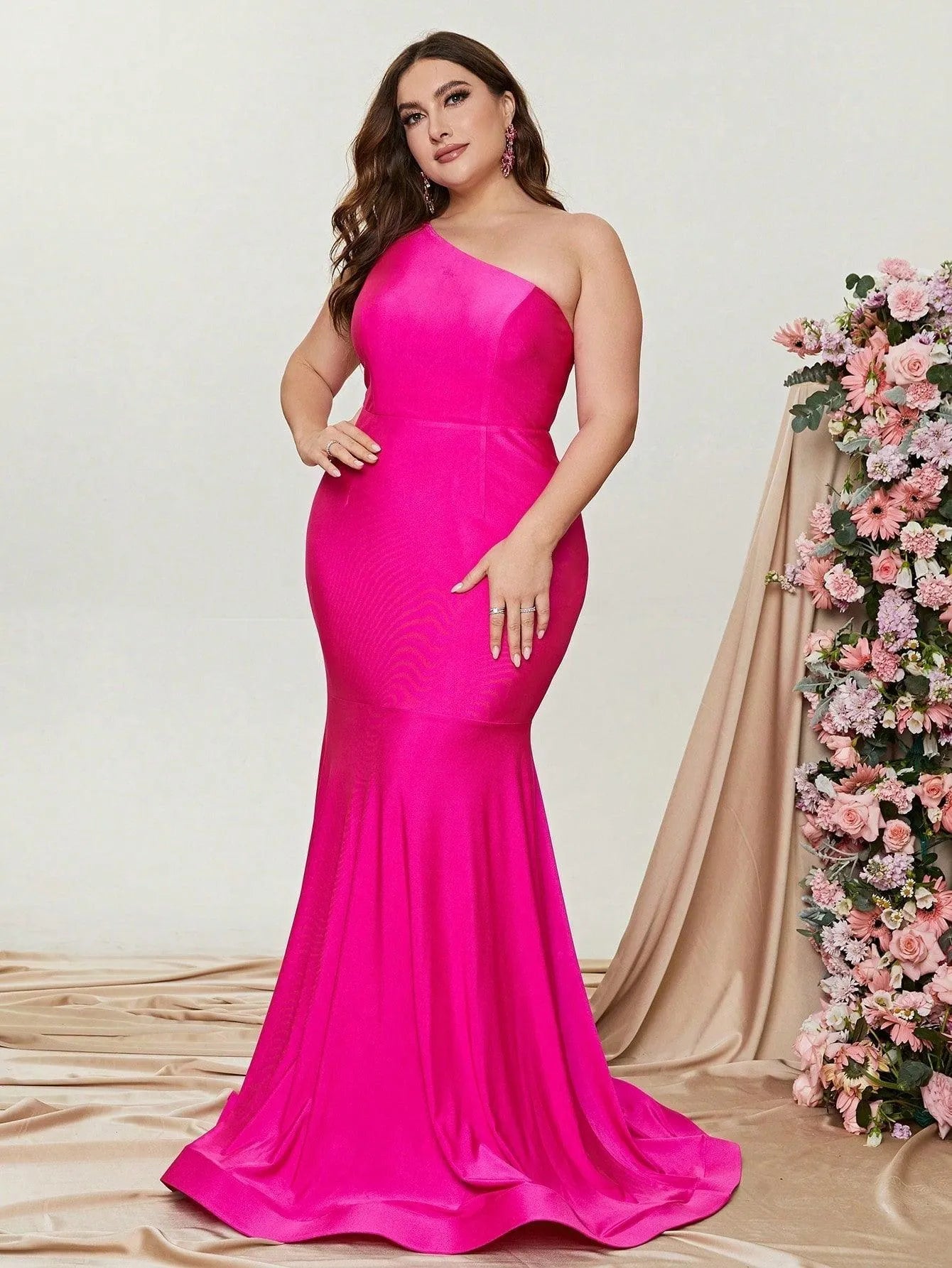 Plus One Shoulder Sleeveless Mermaid Formal Dress - Elonnashop