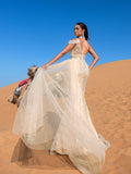 Gorgeous Asymmetrical Neck Draped Side Split Mermaid Hem Beaded Formal Dress Evening Gown