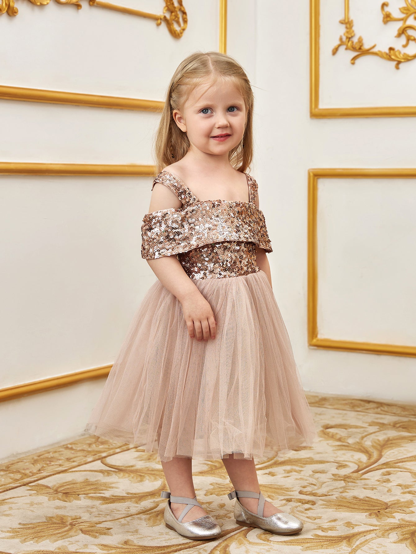 Young Girls' Sparkling Off Shoulder Sequin Party Dress