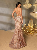 Elegant Spaghetti Strap Evening Gown with Intricate Sequin, High Slit Floor-Length Skirt | Figure-Flattering Formal Dress for Galas & Special Occasions