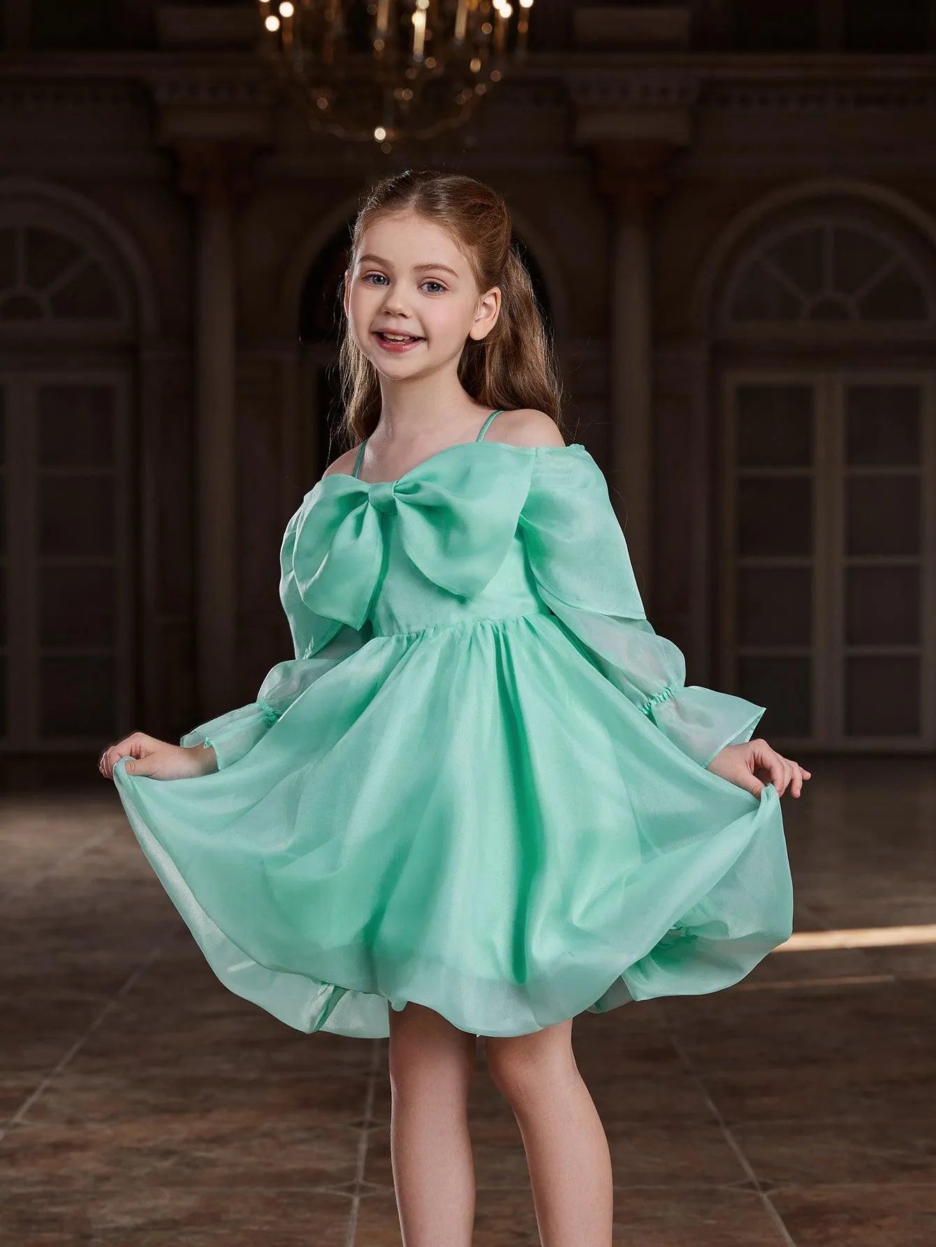 Tween Girls' Off Shoulder Bow Front Puff Dress - Elonnashop