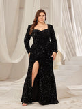 Plus Sweetheart Neck Split Thigh Sequin Formal Mermaid Dress - Elonnashop