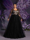 Plus Sweetheart Neck Lace Bodice Contrast Tulle Hem Evening Gown Wedding Dress