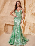 Stylish Lace-up Back Mermaid Hem Sequin Party Dress